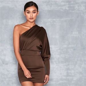 Mistress Rocks Brown Awards Ceremony One Shoulder Satin Bodycon Mini Dress Sz M